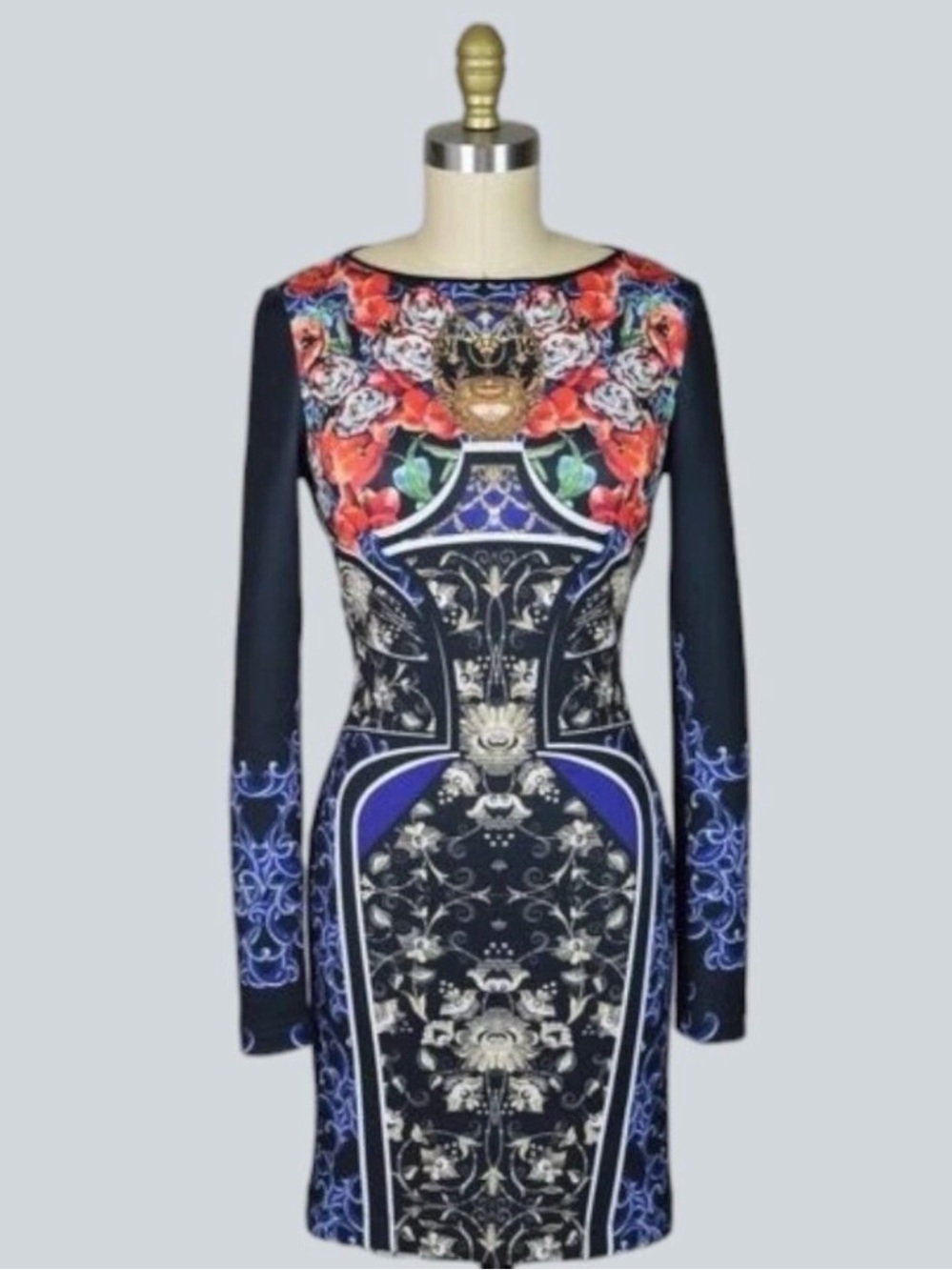CLOVER CANYON ROYAL EGG VASE FLORAL LONG SLEEVE BODYCON DRESS - Picture 4 of 8